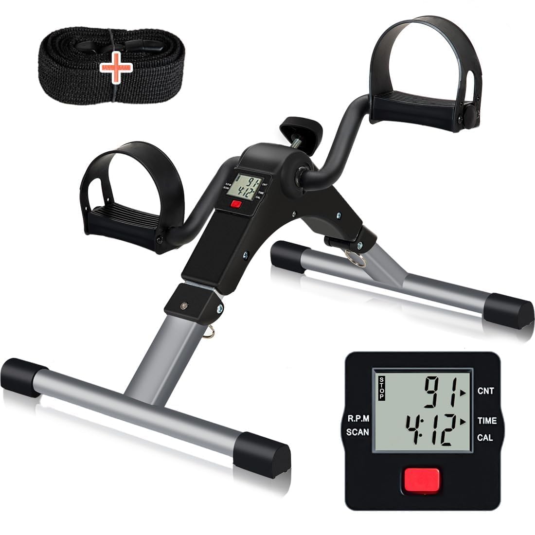 TABEKE Under Desk Bike Pedal Exerciser, Fully Assembled Folding Pedal Exerciser for Arm and Leg Workout, Portable Sitting Desk Cycle with LCD Screen Displays (Grey)