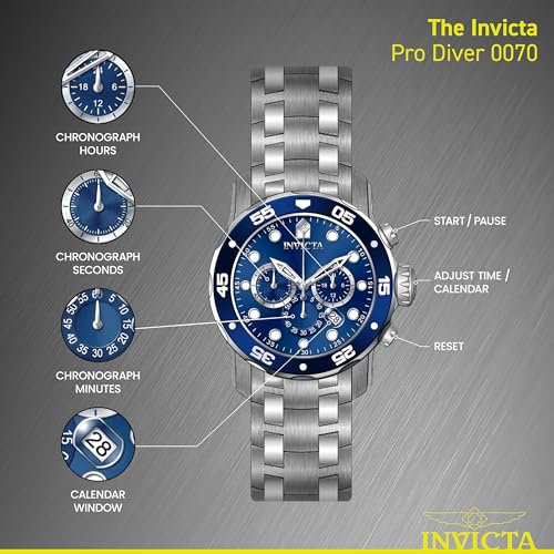 Invicta Men's Pro Diver Chronograph Watch 48mm Silver & Blue
