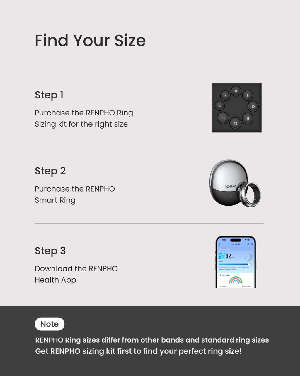 RENPHO Lynx Smart Ring - All-Day Sleep & Activity Tracking | Charging Case Included, Size 8 (Silver)