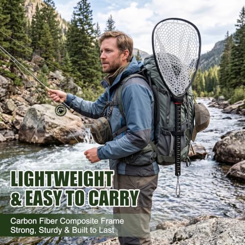 Carbon Fiber Fly Fishing Net with 37.3-Inch Handle, Floating Trout Landing Net