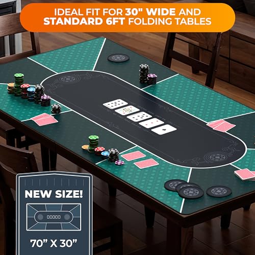 Lucky Green 70x30 Poker Table Topper for 6ft & 8ft Folding Tables - Texas Hold'em Mat with Zipper Bag
