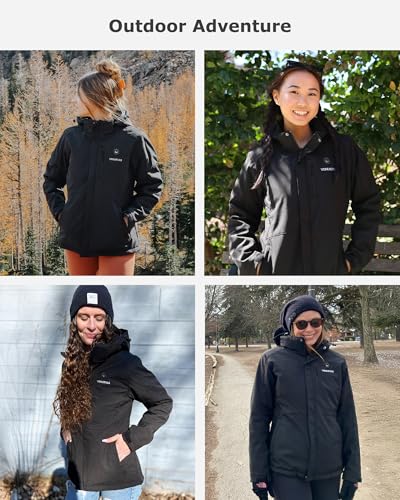 Venustas Women's Waterproof Heated Jacket with Battery & Detachable Hood - Medium Black