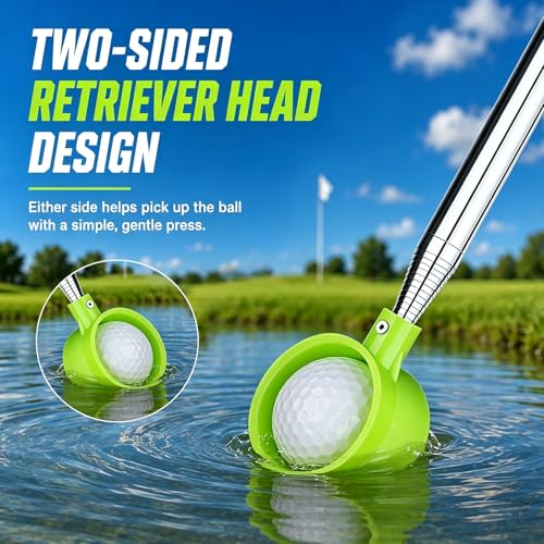 Green 12ft Telescopic Golf Ball Retriever with Dual-Sided Pickup - Stainless Steel