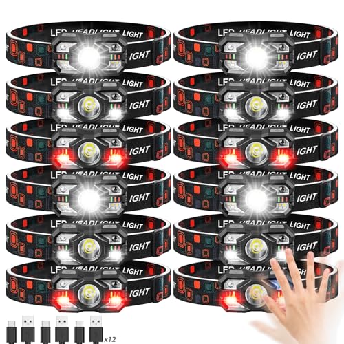 Northlet Black Rechargeable Headlamp 12 Pack - 3000 Lumens LED Camping & Outdoor Headlight with Motion Sensor
