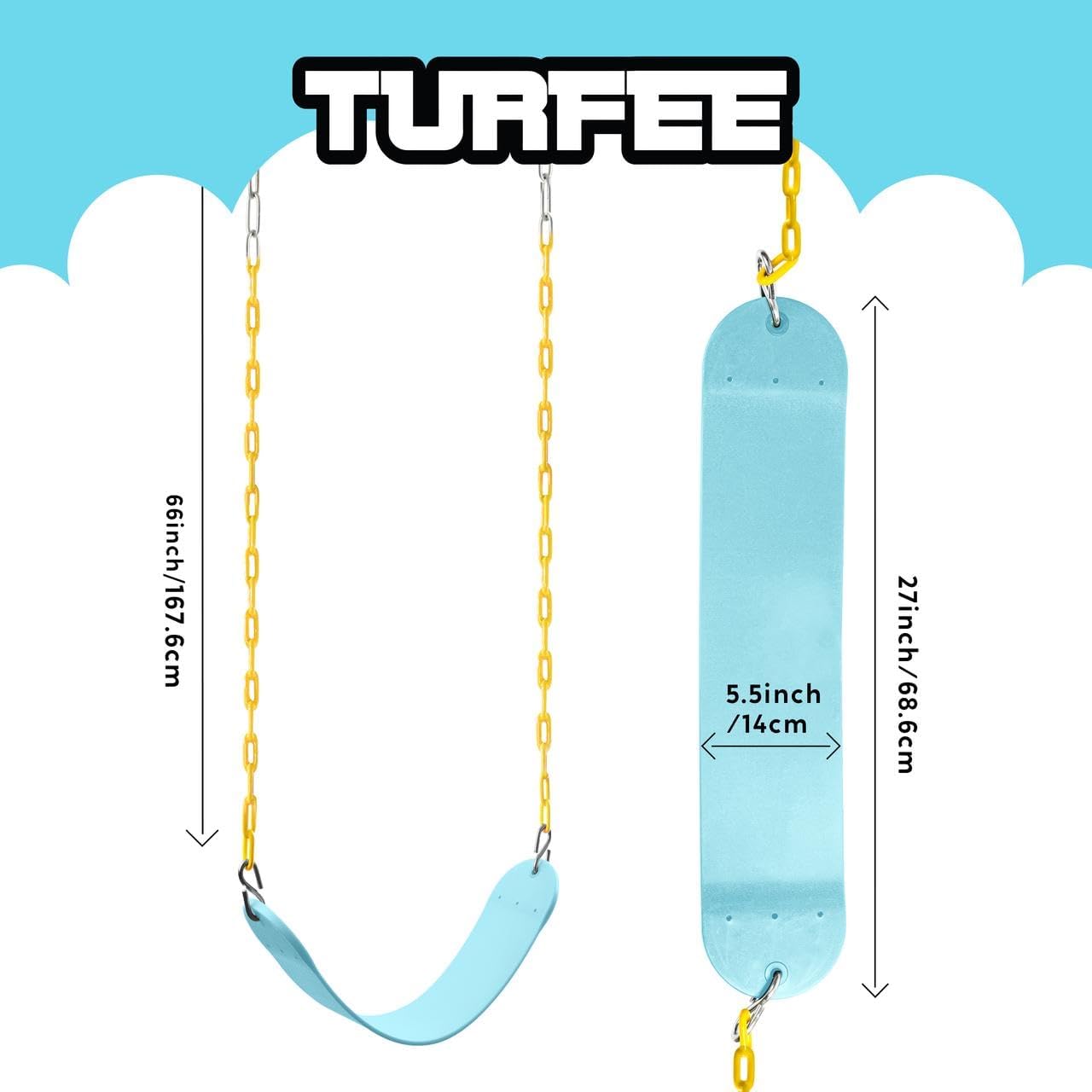 TURFEE Outdoor Swing Set Replacement Kit - Heavy Duty Chains & Seat - Kids Playground Accessory (Blue)