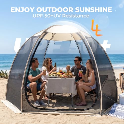 Alvantor® 10x10 ft Pop-Up Mesh Screen House with Sun Shade, Beige, Snap-Fit Design