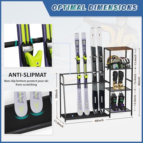 Freestanding Ski & Snowboard Rack - Holds 4 Skis, 3 Snowboards Gear Storage