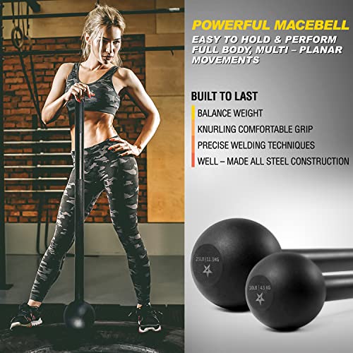 Yes4All 30lb Black Steel Mace Bell for Strength Training, Durable & Non-Slip Grip