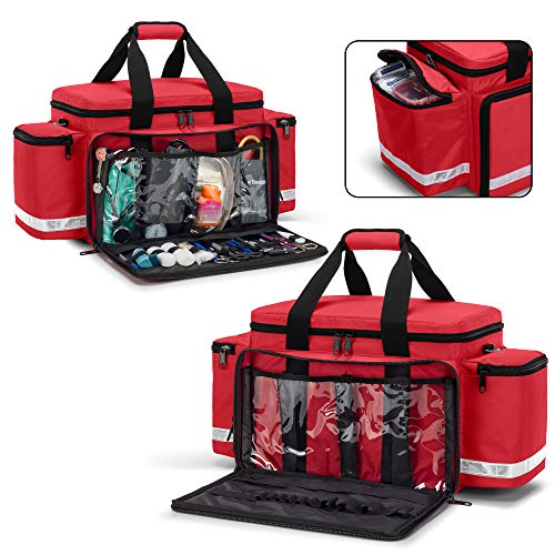 Red Trauma Bag with Dividers & Pockets – Emergency First Aid Kit, Heavy-Duty Medical Bag
