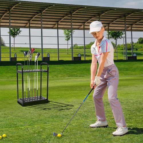 Golf Club Holder Stand for 27 Clubs - 21.6 x 11.8 x 31.5 Inches, Metal Storage Rack with Two-Tier Design