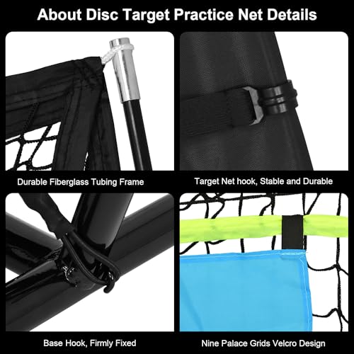 Portable Disc Golf Practice Net with 9 Target Grids for Indoor Outdoor Training