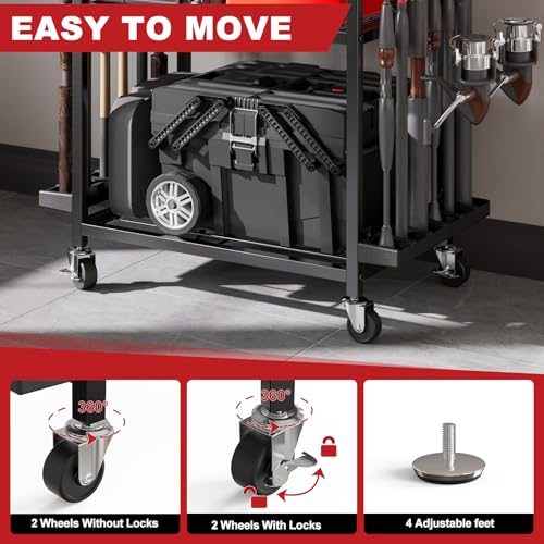 SEEAHEAD Black 12-Rod Garage Fishing Tackle Storage Cart with Wheels