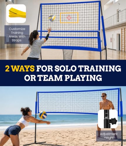 2-in-1 Volleyball Practice Rebound Net with Adjustable Height & Storage