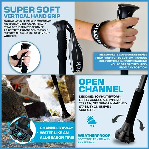 Dynamo Prime Adjustable Walking Cane for Seniors - Space Black Lightweight Support