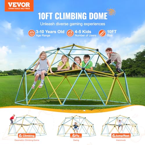 10FT Kids Climbing Dome with Swing & Cushion - Outdoor Playground Equipment