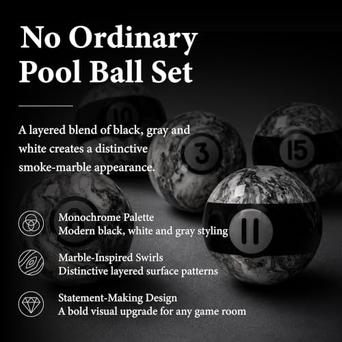 Empire USA Gray Marble Billiard Ball Set - Regulation 2.25 Inch Pool Balls with Stripes