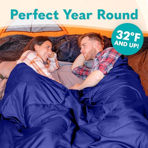 Sleepingo Blue Double Waterproof Sleeping Bags for Adults, Camping & Backpacking