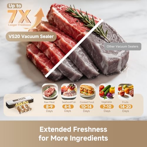 Food Vacuum Sealer Machine with 5 Modes, 65kPa Suction & Built-in Cutter