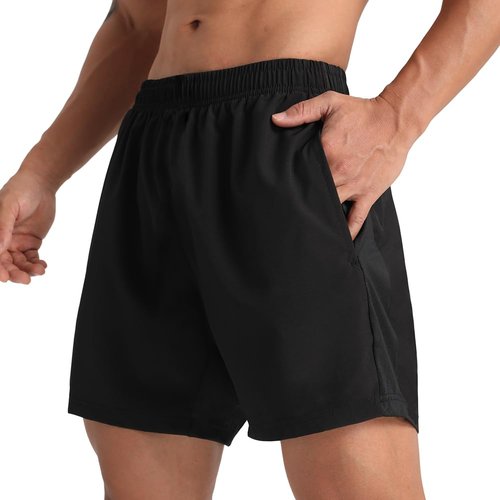 MAXCK 2 Pack Mens Lightweight Athletic Running Shorts 5'' Quick Dry Gym Workout Shorts with Zipper Pockets Black/Dark Grey,Large