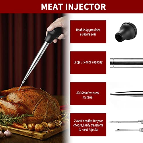 Black Stainless Steel Turkey Baster Syringe Set with 2 Marinade Needles - Food Grade