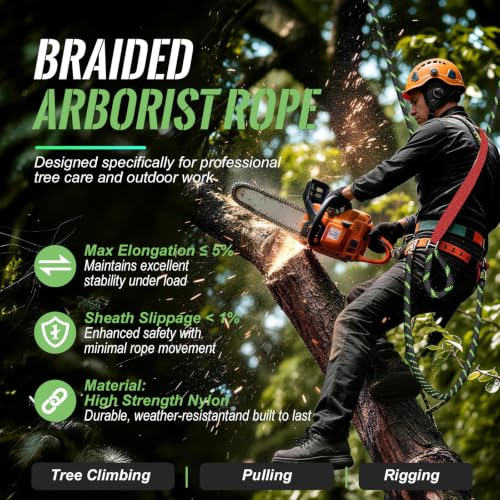Heavy Duty 1/2 Inch Arborist Rope Black 150FT - Tree Rigging & Climbing