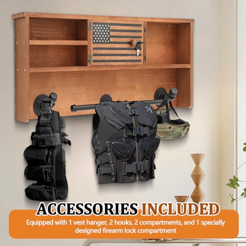 DoubleFill Police Gear Rack with Vest Hanger and Locking Gun Storage - Walnut / Lockers