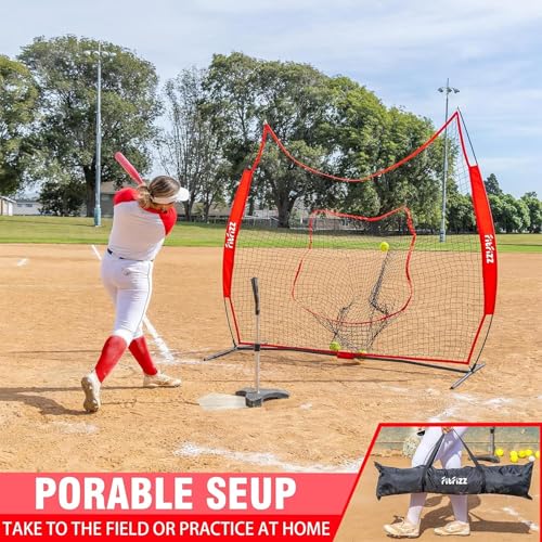 FITFIZZ 7x7 ft Baseball Hitting & Pitching Net Set with Strike Zone, Caddy & Training Equipment