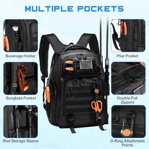 50L Fishing Backpack with 4 Tackle Boxes, Comfortable Straps - BAIXIXIG