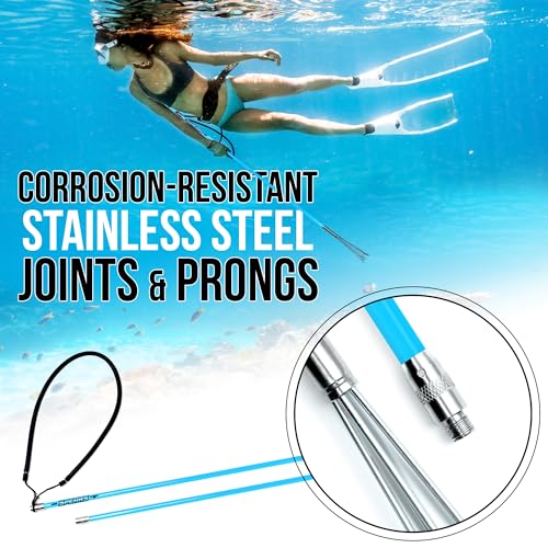 Hawaiian Sling Fishing Spear Set - 72 Inch Fiberglass Pole with 3 Prong Tips & Travel Bag