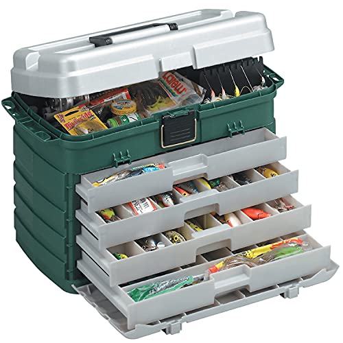 Plano 4-Drawer Tackle Box Green Metallic Silver Large Fishing Storage