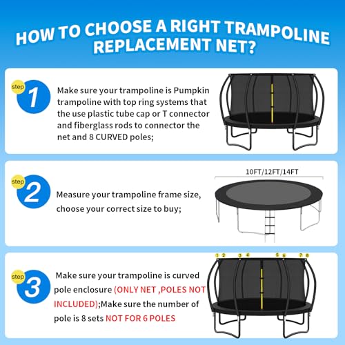14FT Trampoline Safety Net for 8 Curved Poles - Pumpkin Top Ring Enclosure