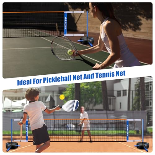 Blue Portable Pool Volleyball Net System with Water Volleyballs, Adjustable 15-25FT, Heavy Duty Base