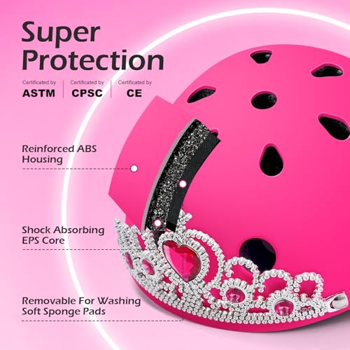 Kids Bike Helmet for Boys and Girls - Rose Princess Tiara Design, Age 3-8