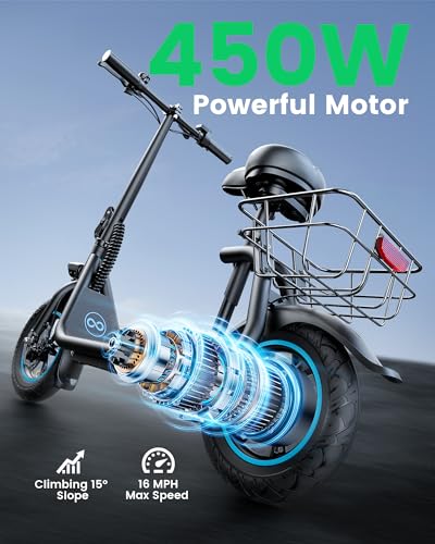 Awwscooter Electric Scooter with Seat & Basket - Classic Black, 20-Mile Range