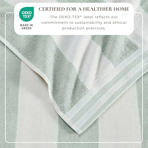4 Pack Oversized Cotton Beach Towels - 35x70 Seafoam Cabana Stripe Set