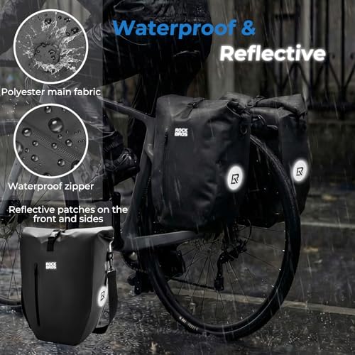 Waterproof Bike Panniers 20L Roll-Top Quick-Release 3-in-1 Bag - Black x2
