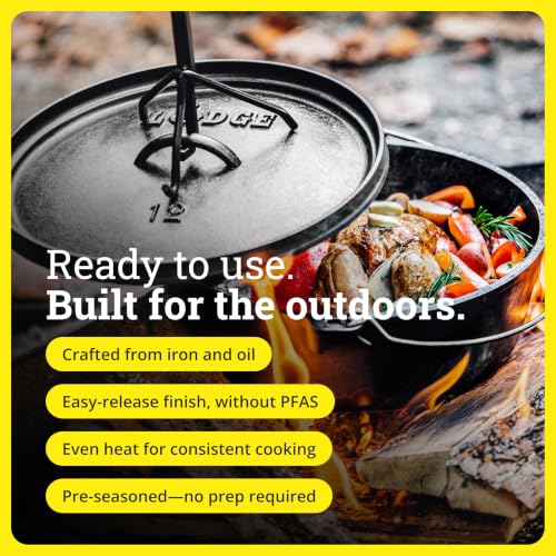 Lodge 6 Quart Pre-Seasoned Cast Iron Deep Camp Dutch Oven with Lid