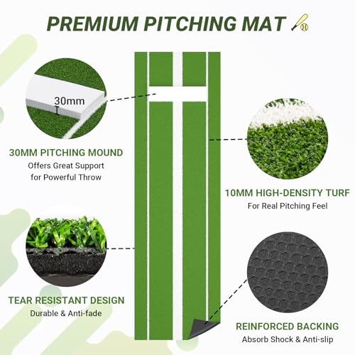 Neoaider Green Softball Pitching Mat with 30mm Thickened Mound, 10x3 ft Training Surface