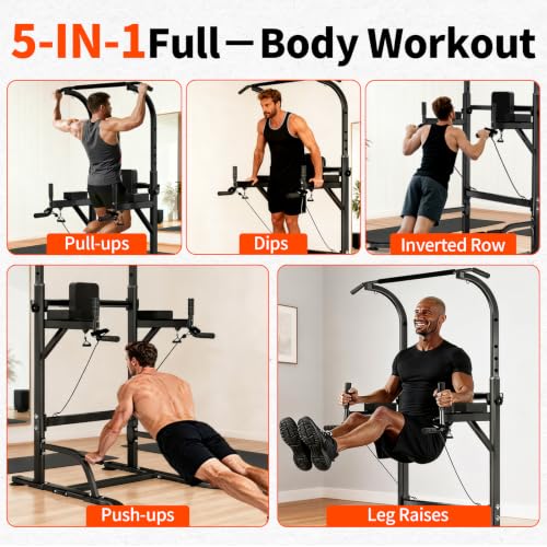 Carbon Pull Up Bar Power Tower Dip Station Home Gym Equipment - Adjustable & Space-Saving