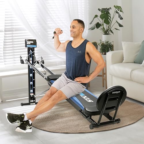 Total Gym XLS Home Workout Machine 19" W x 90" L x 43" H with Accessories, Black/Blue/Chrome
