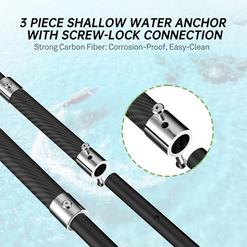 12.3 Ft Black Fiberglass Shallow Water Anchor Pole with T-Handle for Kayaks & Boats