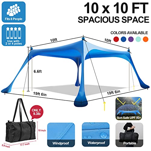 Buheco 10x10ft Blue Beach Tent Sun Shelter with 4 Sandbags, UV Waterproof Canopy