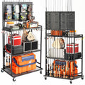 Black 3-Side Fence Fishing Rod Holder Rack for Garage, Up to 12 Rods, Hooks & Wheels, SOYEEZE