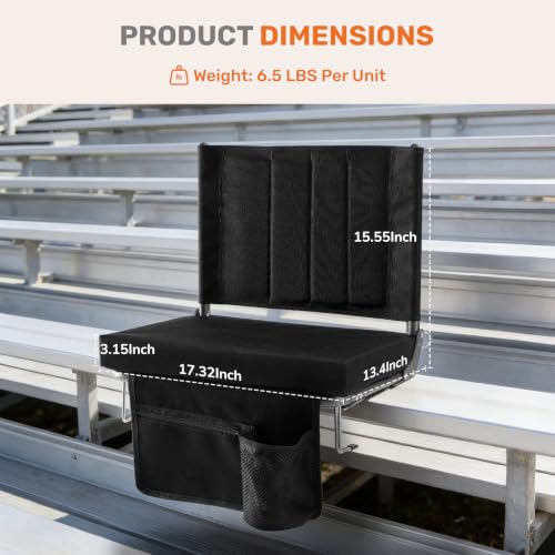 Black Stadium Seats with Back Support 4-Pack | Bleacher Chairs for Sports Events