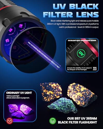 UV 365nm Black Light Flashlight 80W with Filtered Woods Lamp - Blackbeam B97