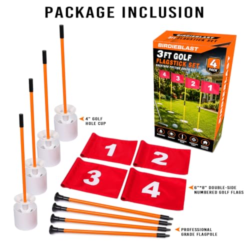 4-Pack Orange Golf Flagstick Set with Double-Sided Number Flags and Putting Hole Cup for Backyard Practice