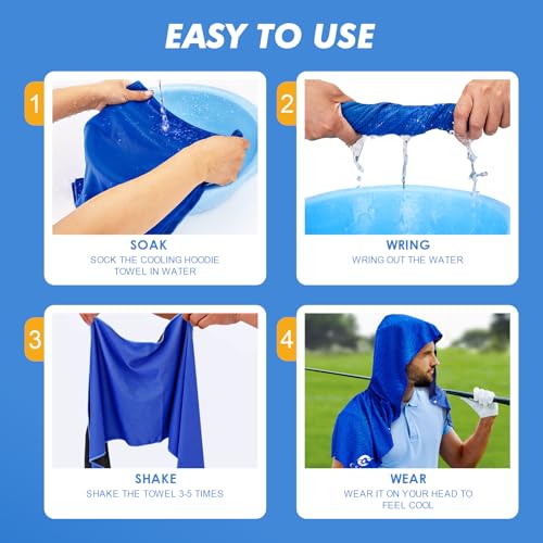 Cooling Hoodie Towels for Neck and Face - Gray/Light Blue/Royal Blue, UPF 50 Sun Protection, Instant Cooling, Soft Breathable Sports Towels