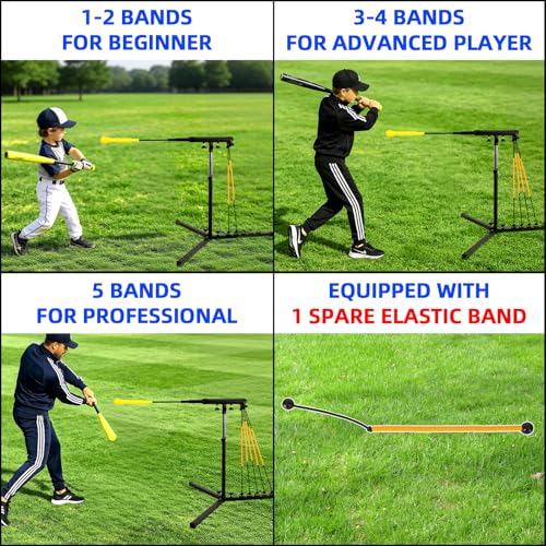 Adjustable Batting Swing Trainer 31-43 Inch Baseball Hitting Practice Equipment with Power Bands