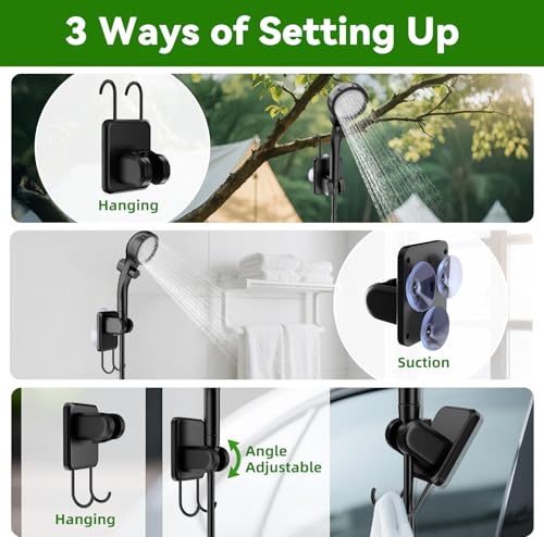 Portable Camping Shower with Heater & Bucket - Rechargeable 6000mAh