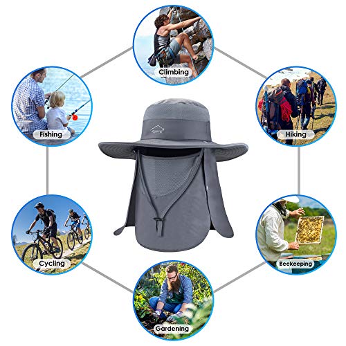 BROTOU Sun Cap Fishing Hats, UPF 50+ Wide Brim Outdoor Protection Hat, Sun Hat with Face & Neck Flap Cover for Men and Women (Army Green)